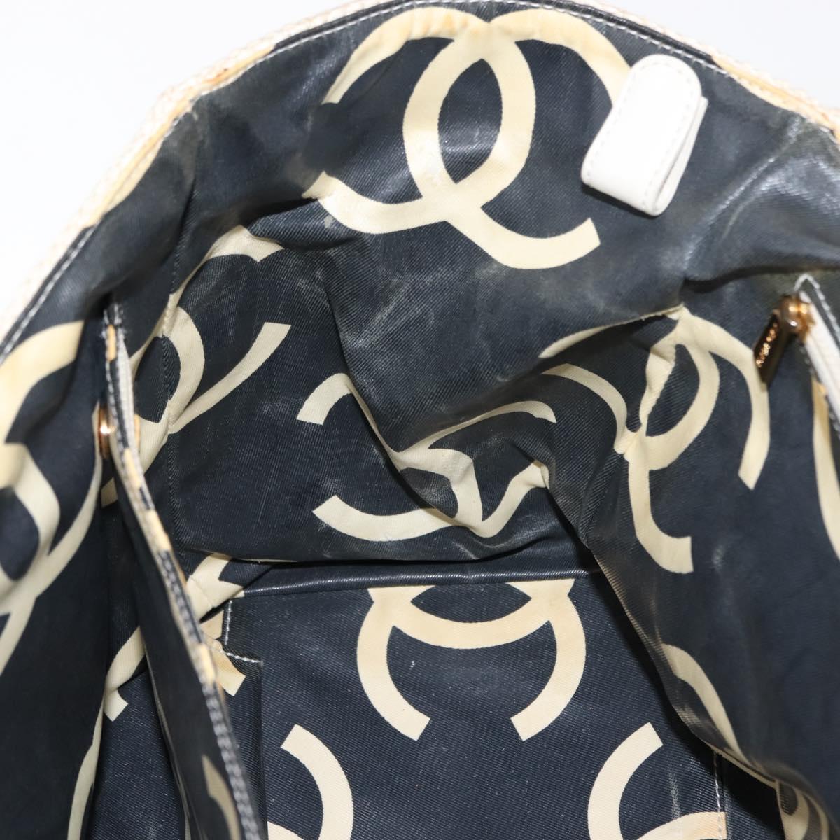 CHANEL Matelasse Tote Bag Straw White Gold CC Auth 146247