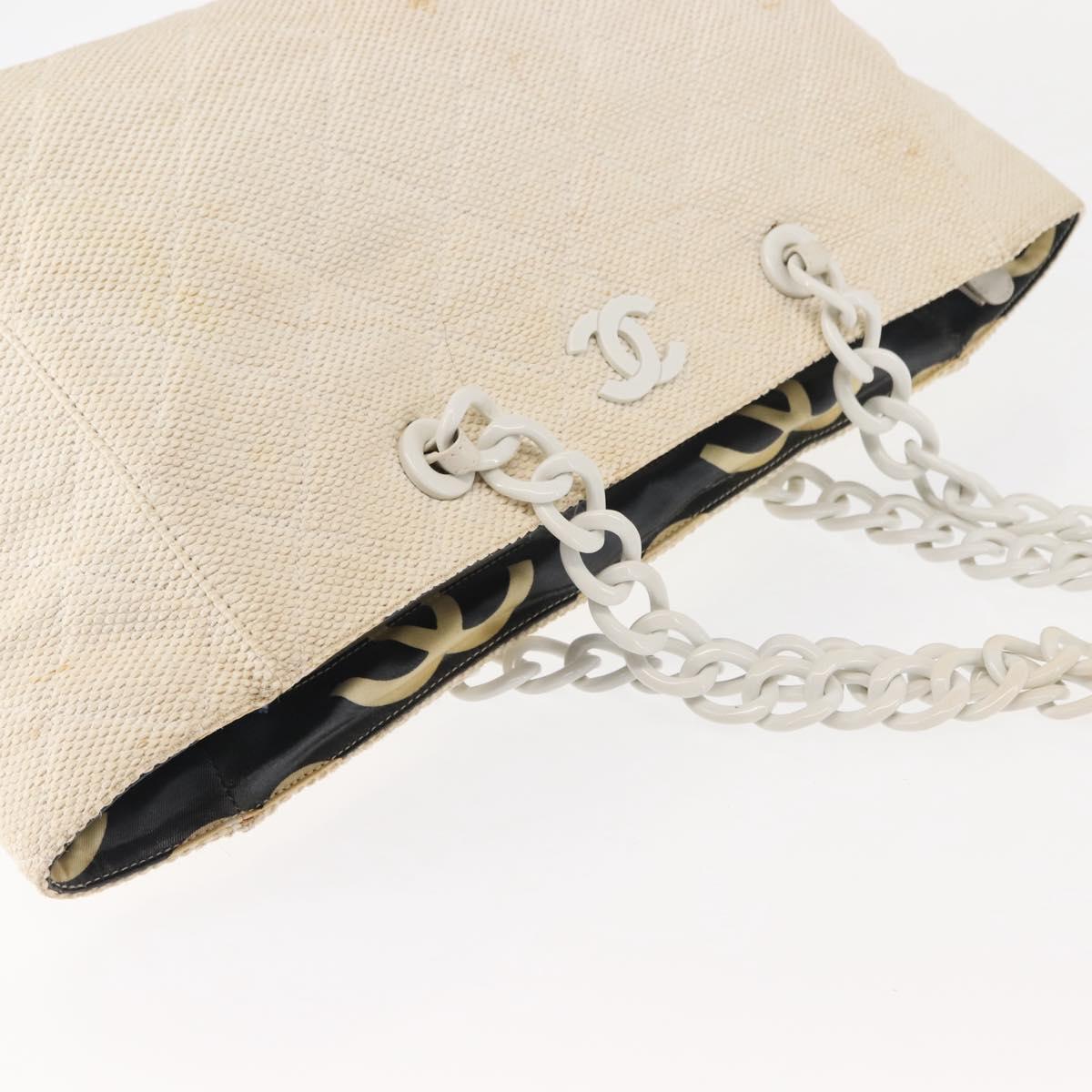 CHANEL Matelasse Tote Bag Straw White Gold CC Auth 146247