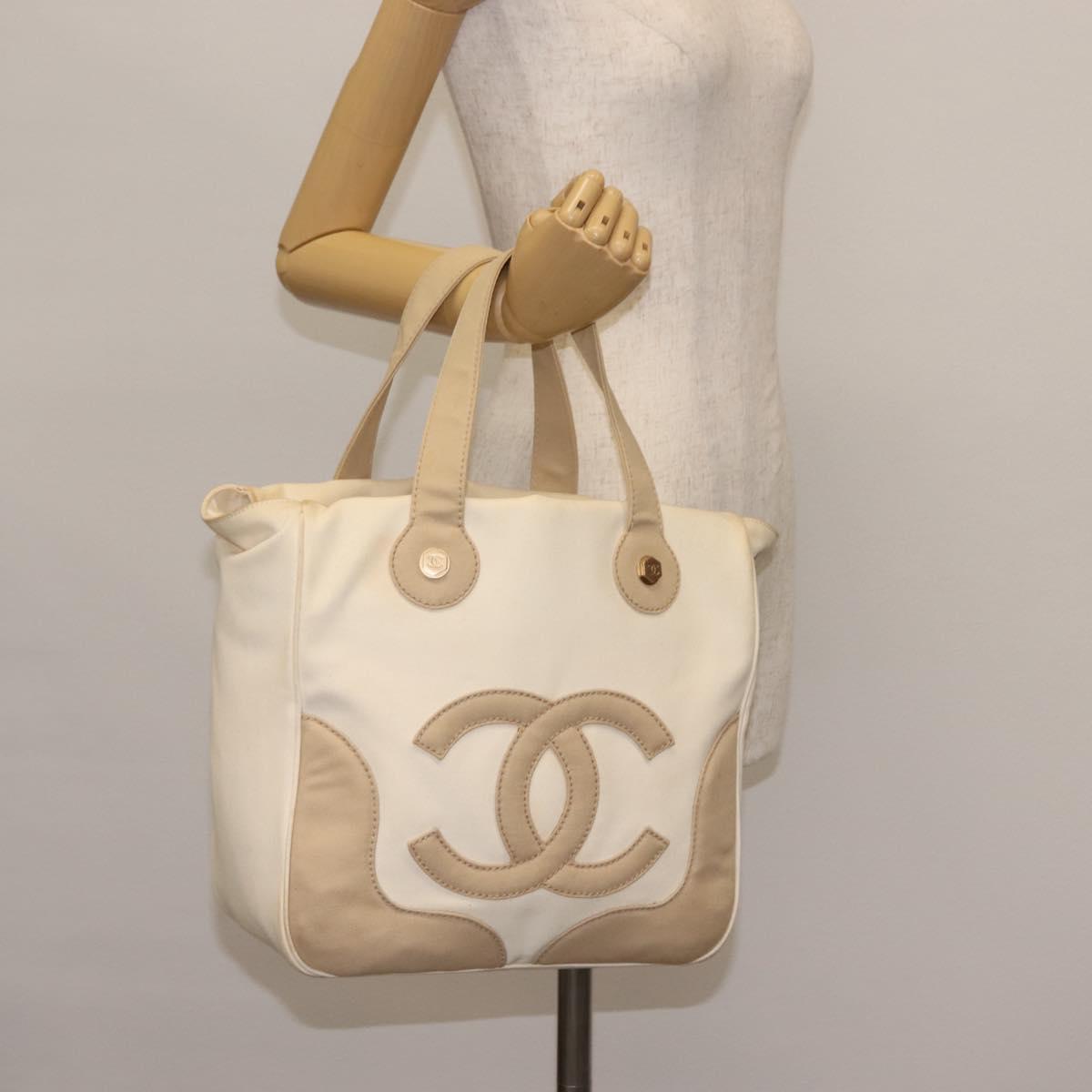 CHANEL Marshmallow Tote Bag Canvas Beige Gold CC Auth 146248