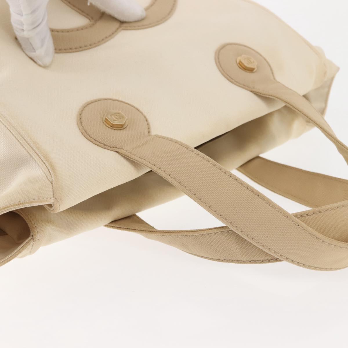 CHANEL Marshmallow Tote Bag Canvas Beige Gold CC Auth 146248