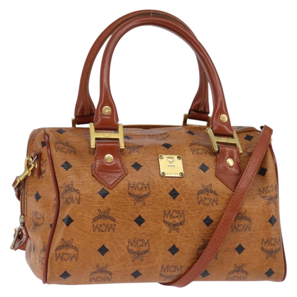 MCM Vicetos Logogram Hand Bag PVC 2way Brown Gold Auth 146250