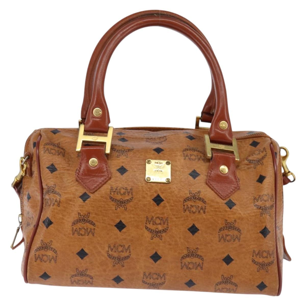 MCM Vicetos Logogram Hand Bag PVC 2way Brown Gold Auth 146250