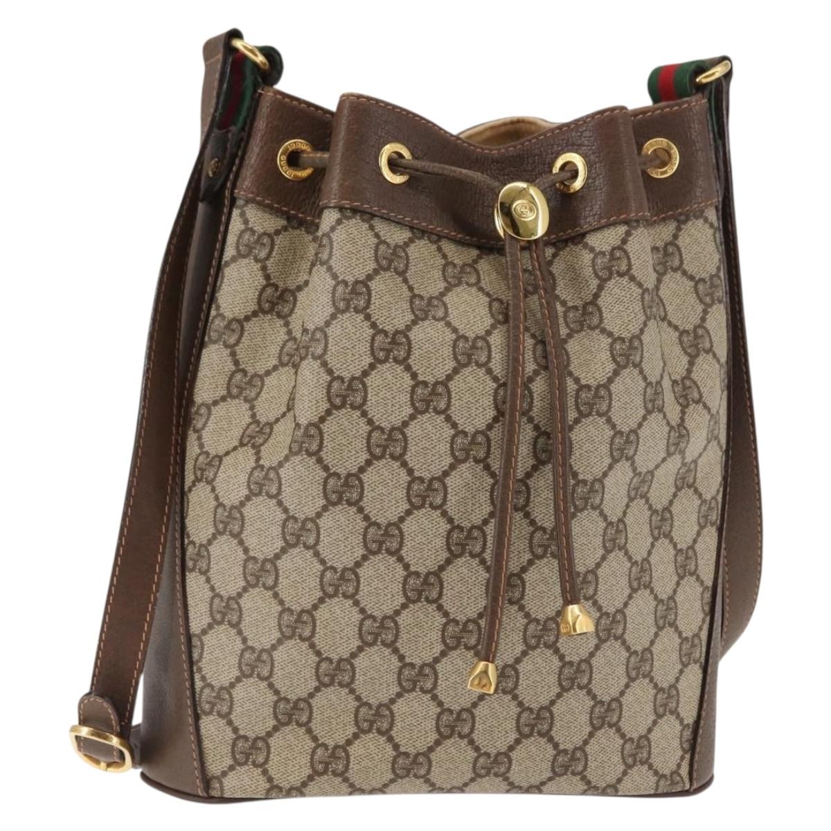 GUCCI GG Supreme Web Sherry Line Bag PVC Beige Gold 164 02 034 Auth 146255