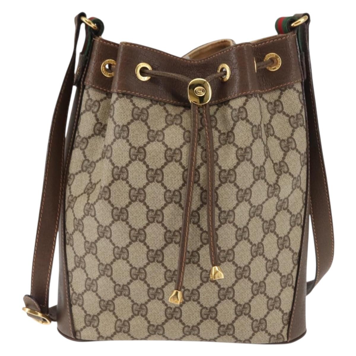 GUCCI GG Supreme Web Sherry Line Bag PVC Beige Gold 164 02 034 Auth 146255