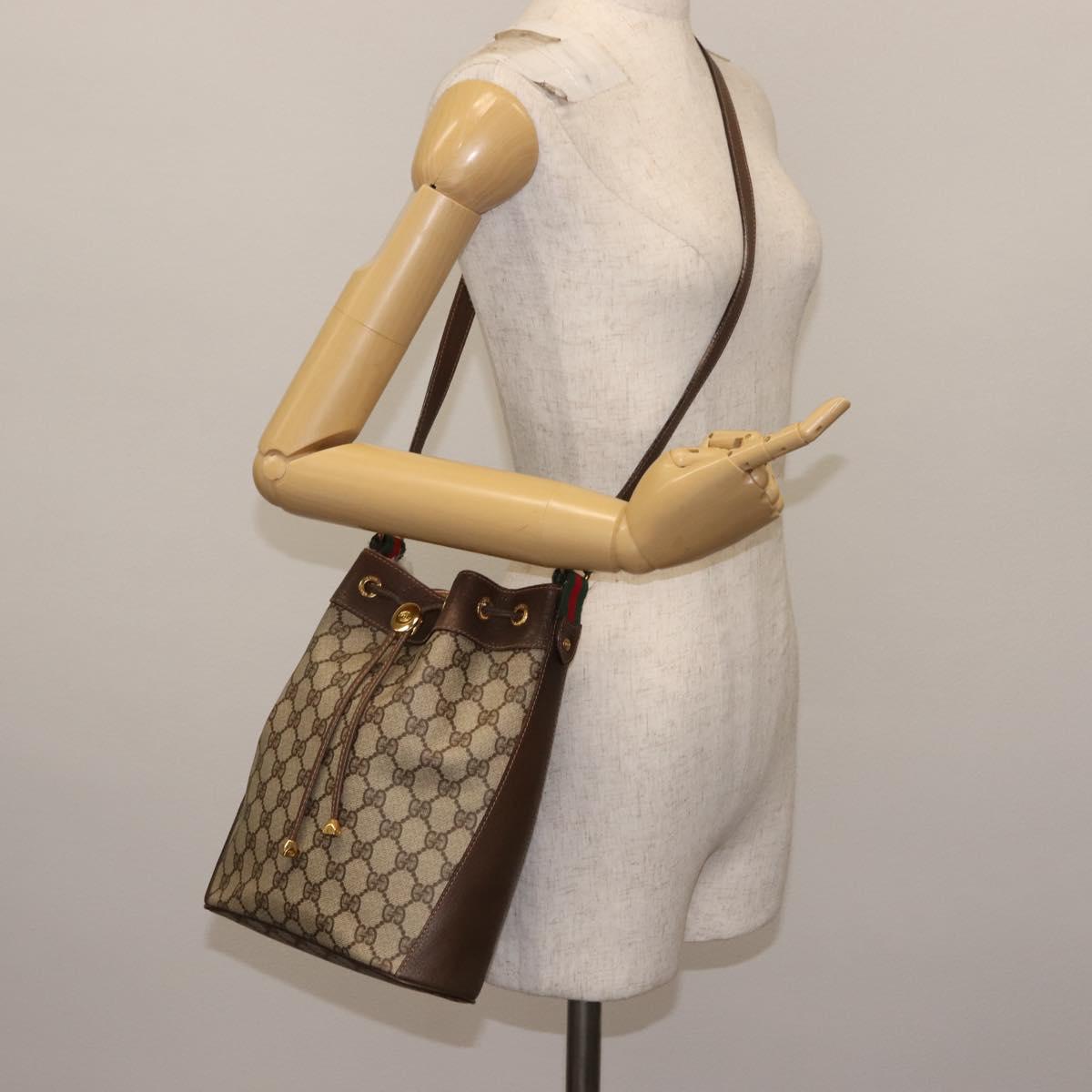 GUCCI GG Supreme Web Sherry Line Bag PVC Beige Gold 164 02 034 Auth 146255