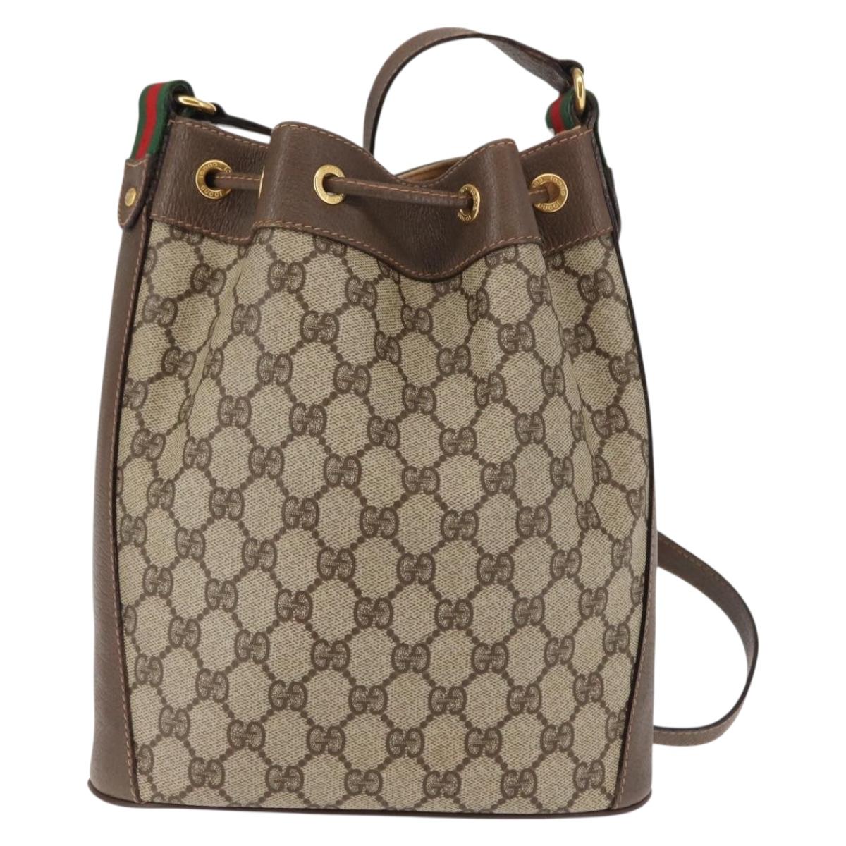 GUCCI GG Supreme Web Sherry Line Bag PVC Beige Gold 164 02 034 Auth 146255