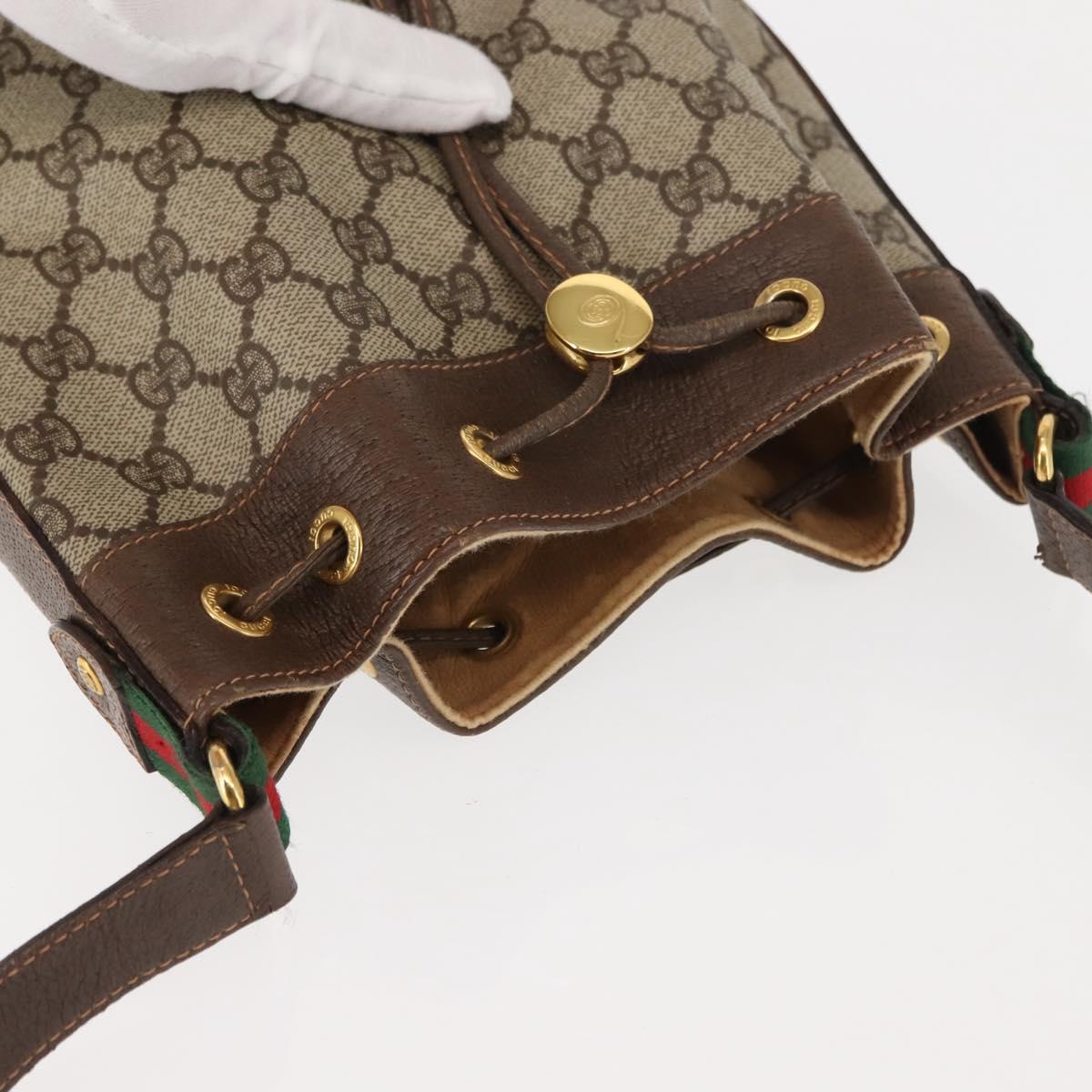 GUCCI GG Supreme Web Sherry Line Bag PVC Beige Gold 164 02 034 Auth 146255