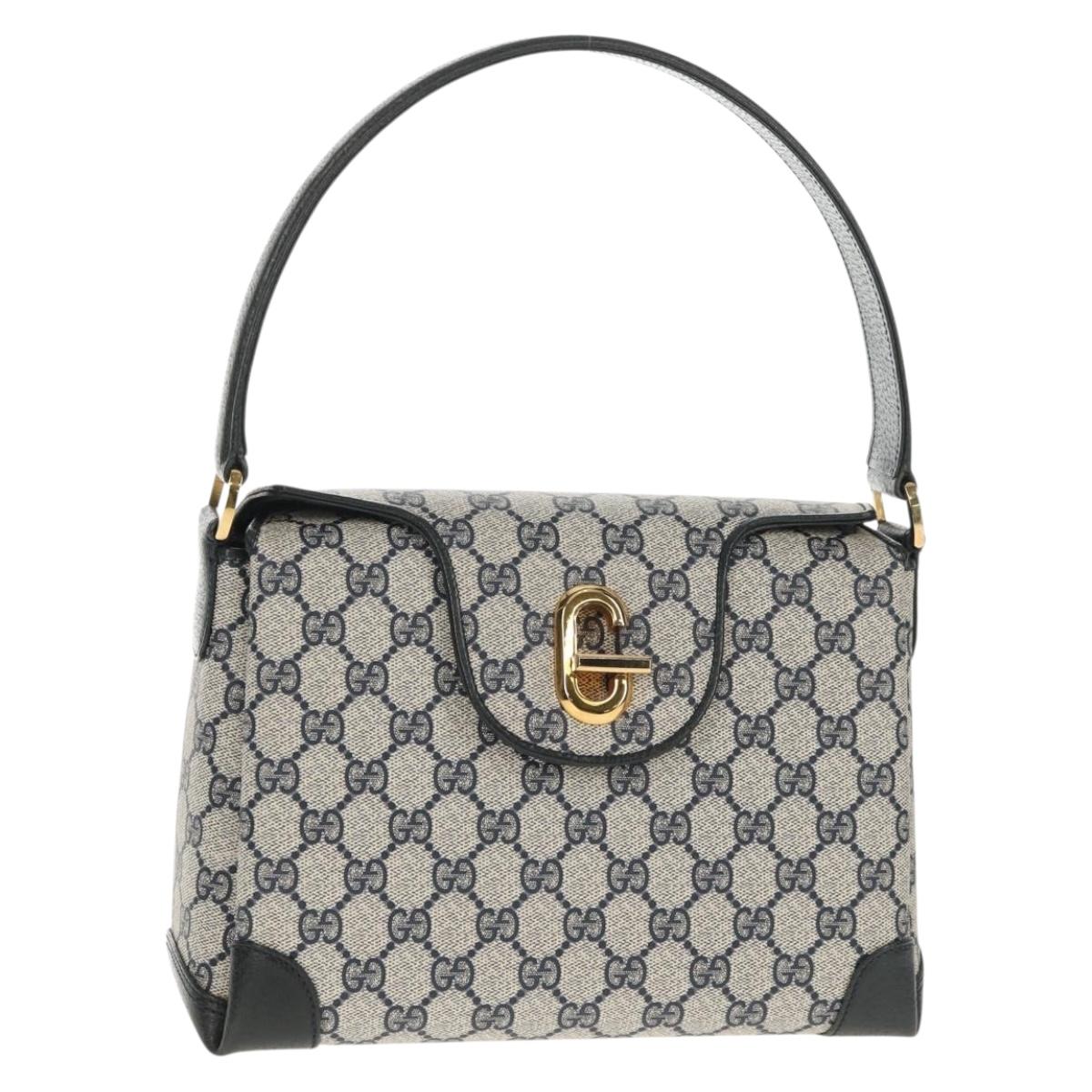 GUCCI GG Supreme Shoulder Bag PVC Navy Gold Auth 146256V