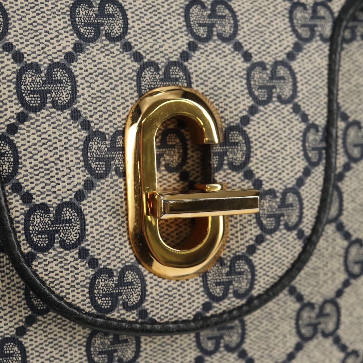 GUCCI GG Supreme Shoulder Bag PVC Navy Gold Auth 146256V