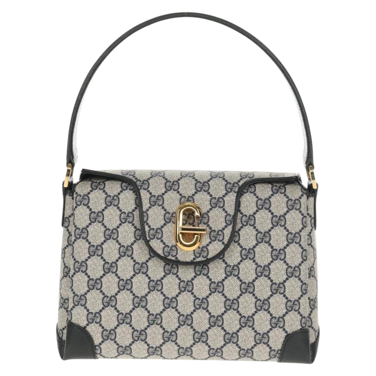 GUCCI GG Supreme Shoulder Bag PVC Navy Gold Auth 146256V