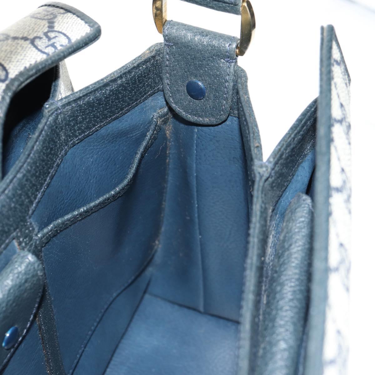 GUCCI GG Supreme Shoulder Bag PVC Navy Gold Auth 146256V