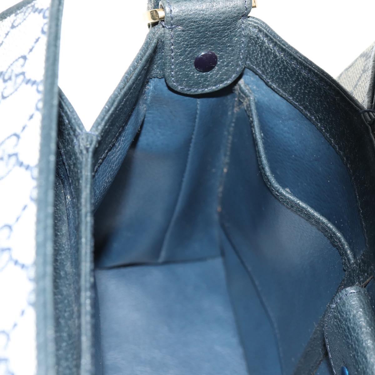 GUCCI GG Supreme Shoulder Bag PVC Navy Gold Auth 146256V