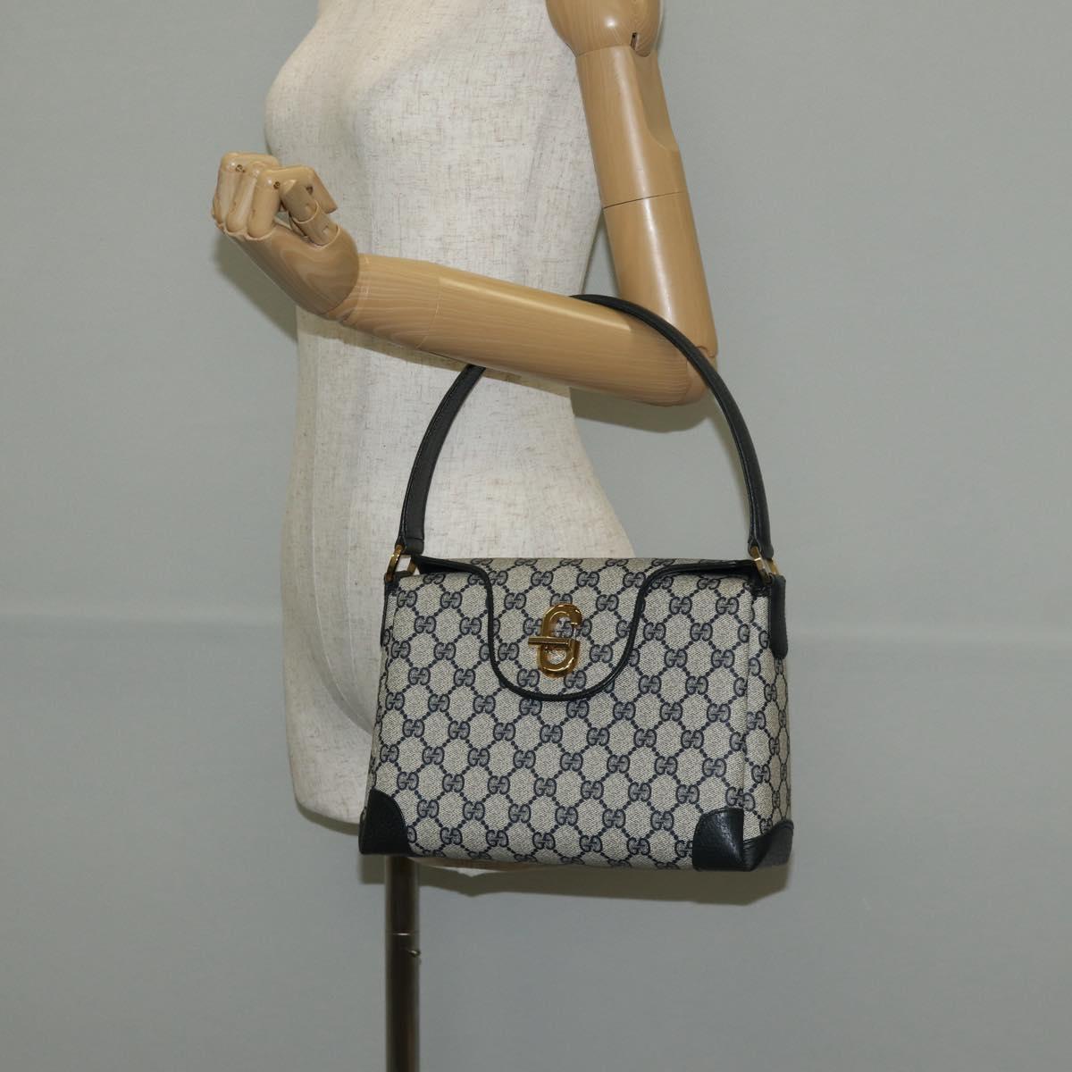 GUCCI GG Supreme Shoulder Bag PVC Navy Gold Auth 146256V