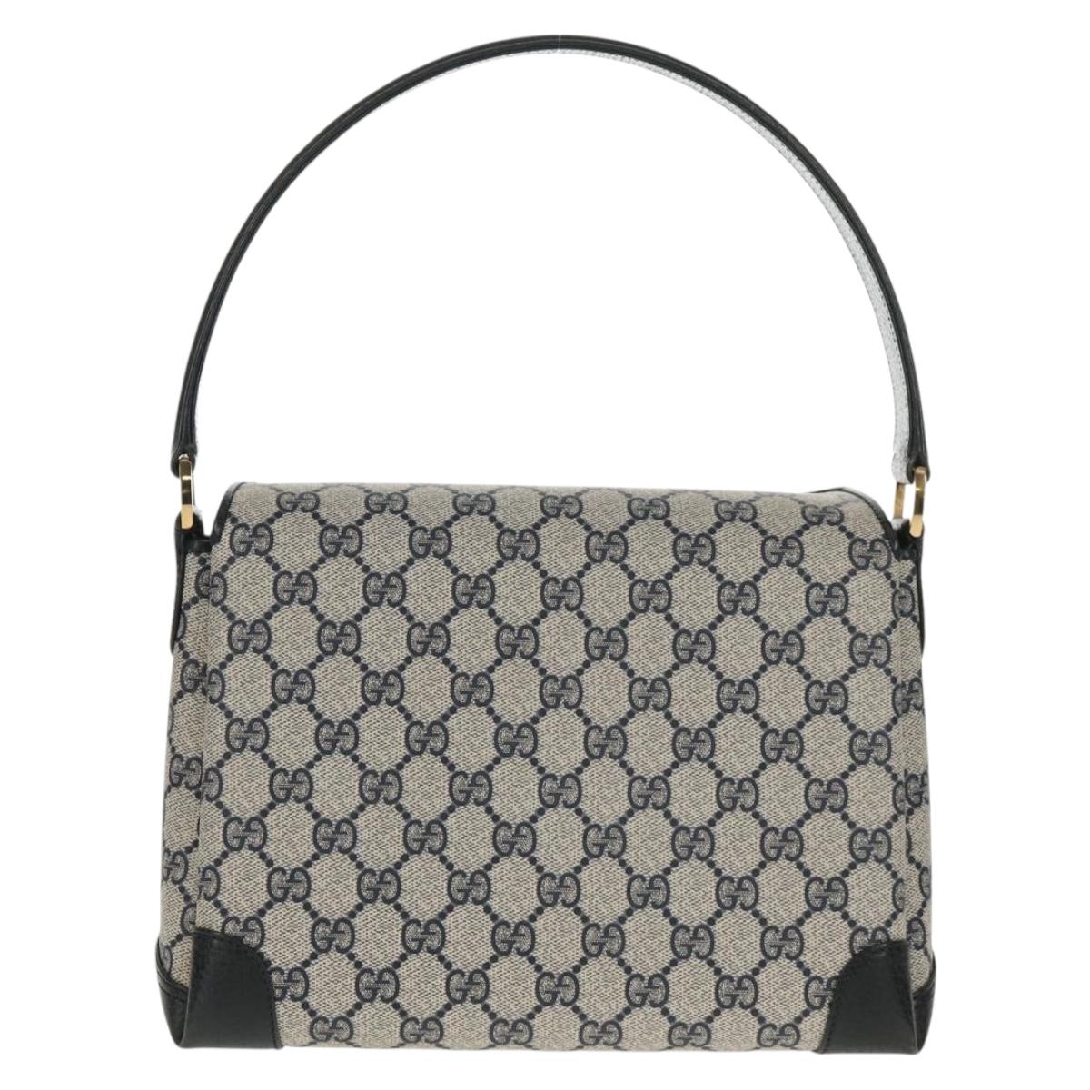 GUCCI GG Supreme Shoulder Bag PVC Navy Gold Auth 146256V