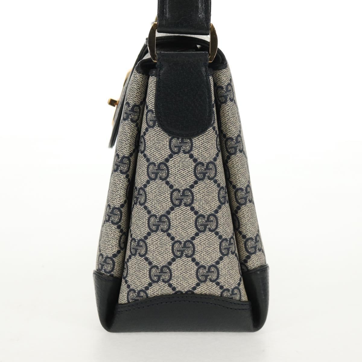 GUCCI GG Supreme Shoulder Bag PVC Navy Gold Auth 146256V