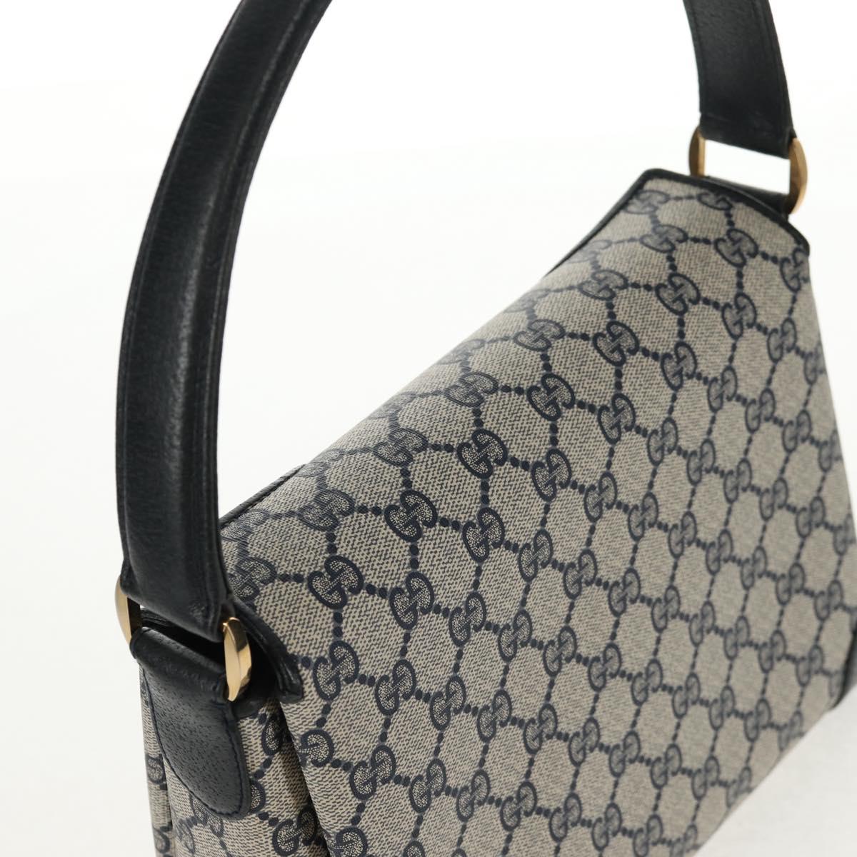 GUCCI GG Supreme Shoulder Bag PVC Navy Gold Auth 146256V