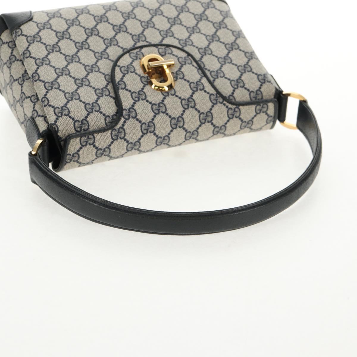 GUCCI GG Supreme Shoulder Bag PVC Navy Gold Auth 146256V