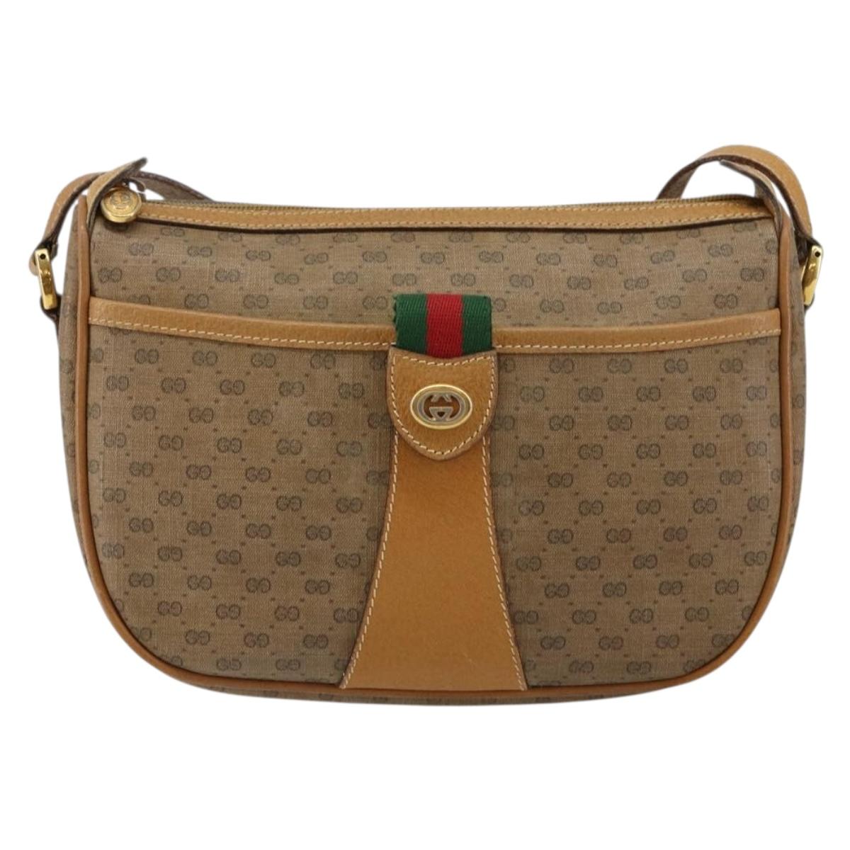 GUCCI Micro GG Supreme Web Sherry Line Bag PVC Beige Gold 89 02 032 Auth 146259