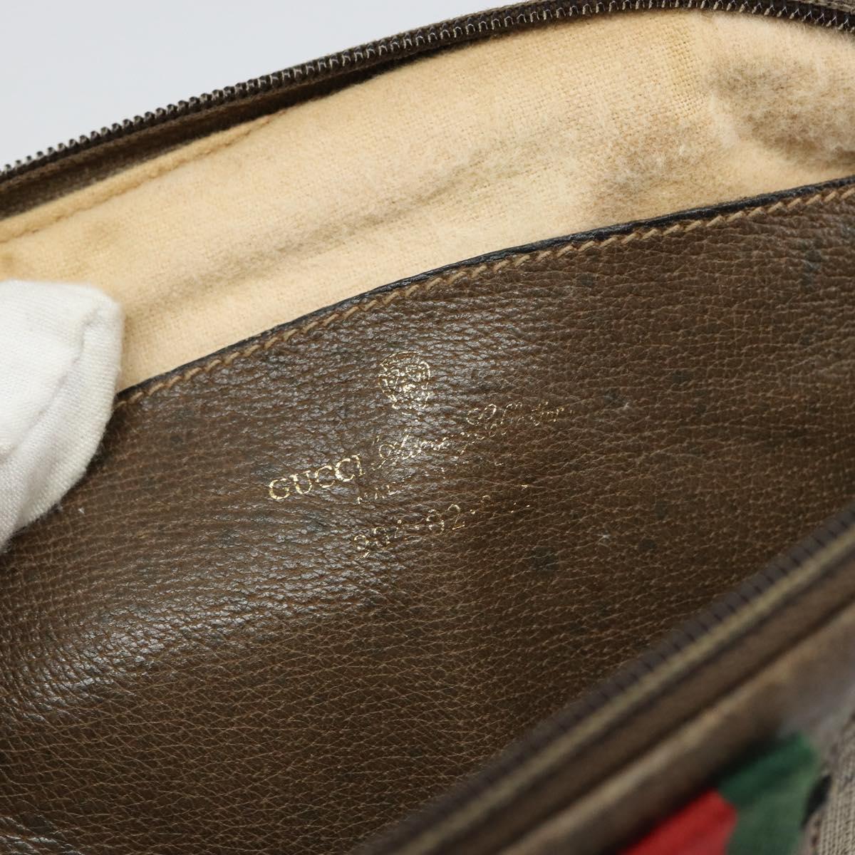 GUCCI GG Supreme Web Sherry Line Bag PVC Beige Gold 904 02 047 Auth 146261