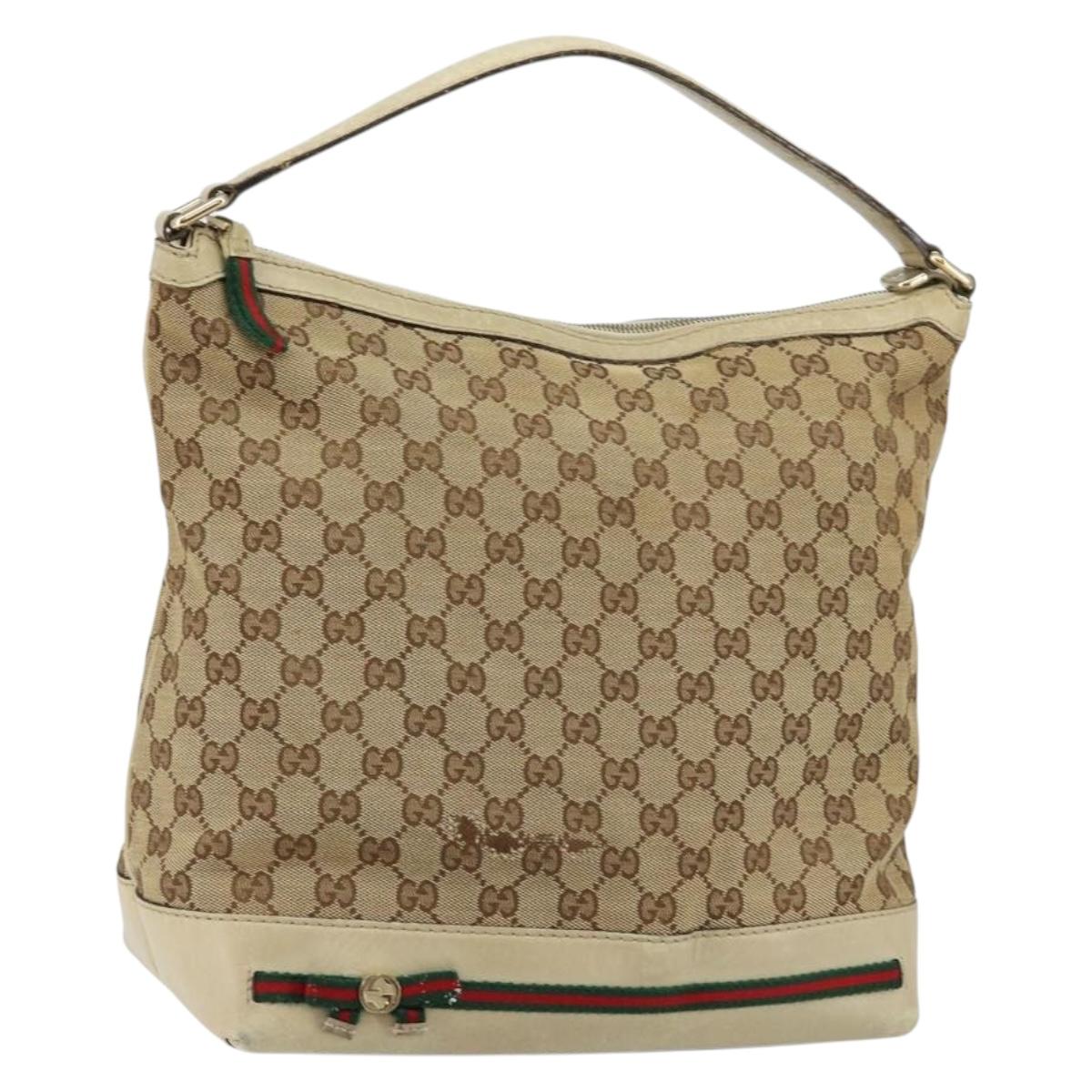 GUCCI GG Canvas Web Sherry Line Pretty Bag Beige Gold 257064 Auth 146262