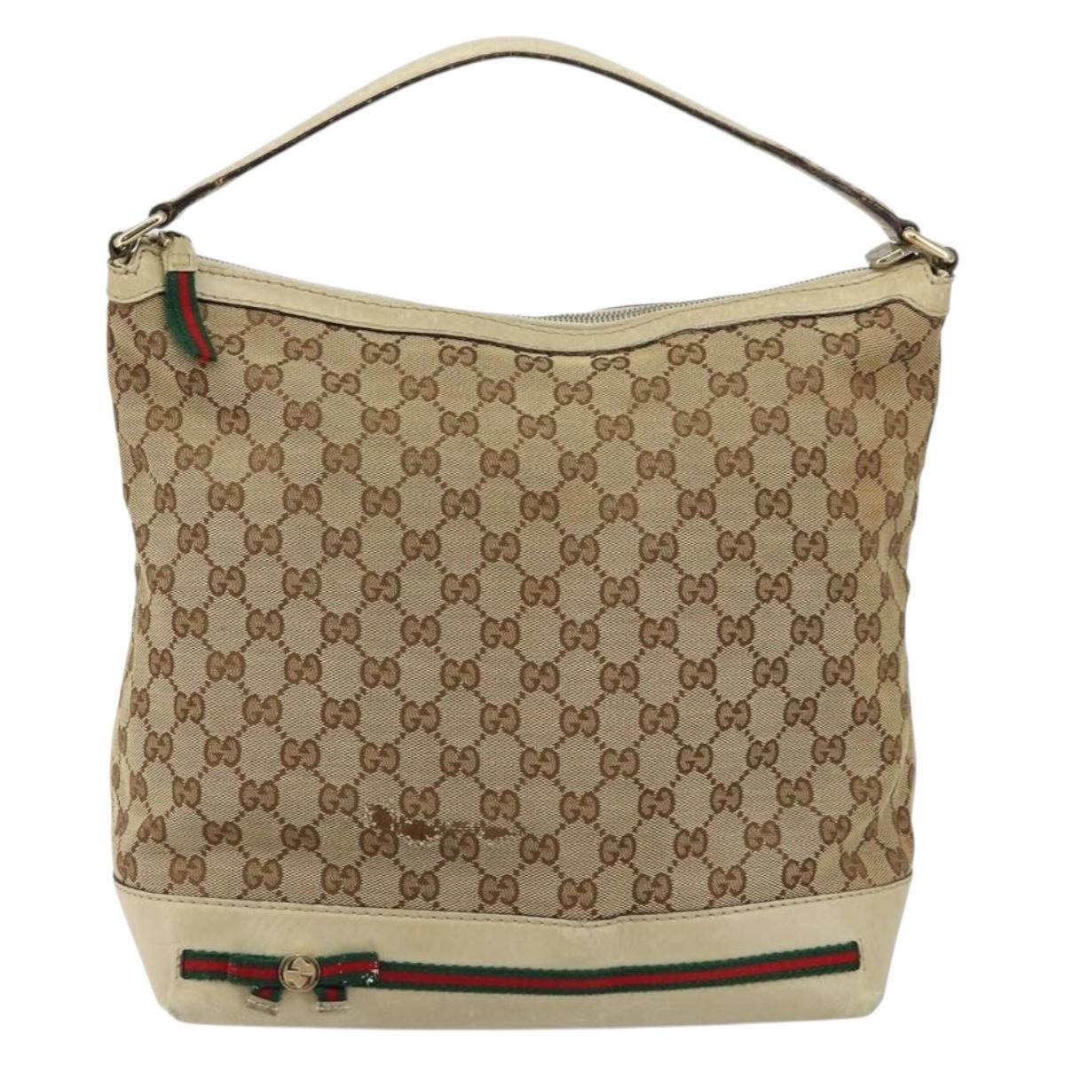 GUCCI GG Canvas Web Sherry Line Pretty Bag Beige Gold 257064 Auth 146262