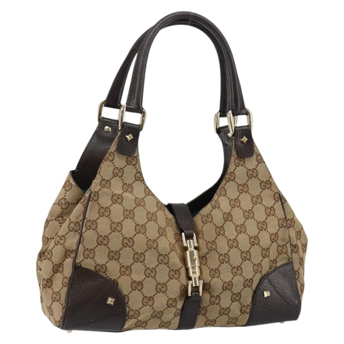 GUCCI GG Canvas New Jackie Shoulder Bag Beige Gold 124407 Auth 146264