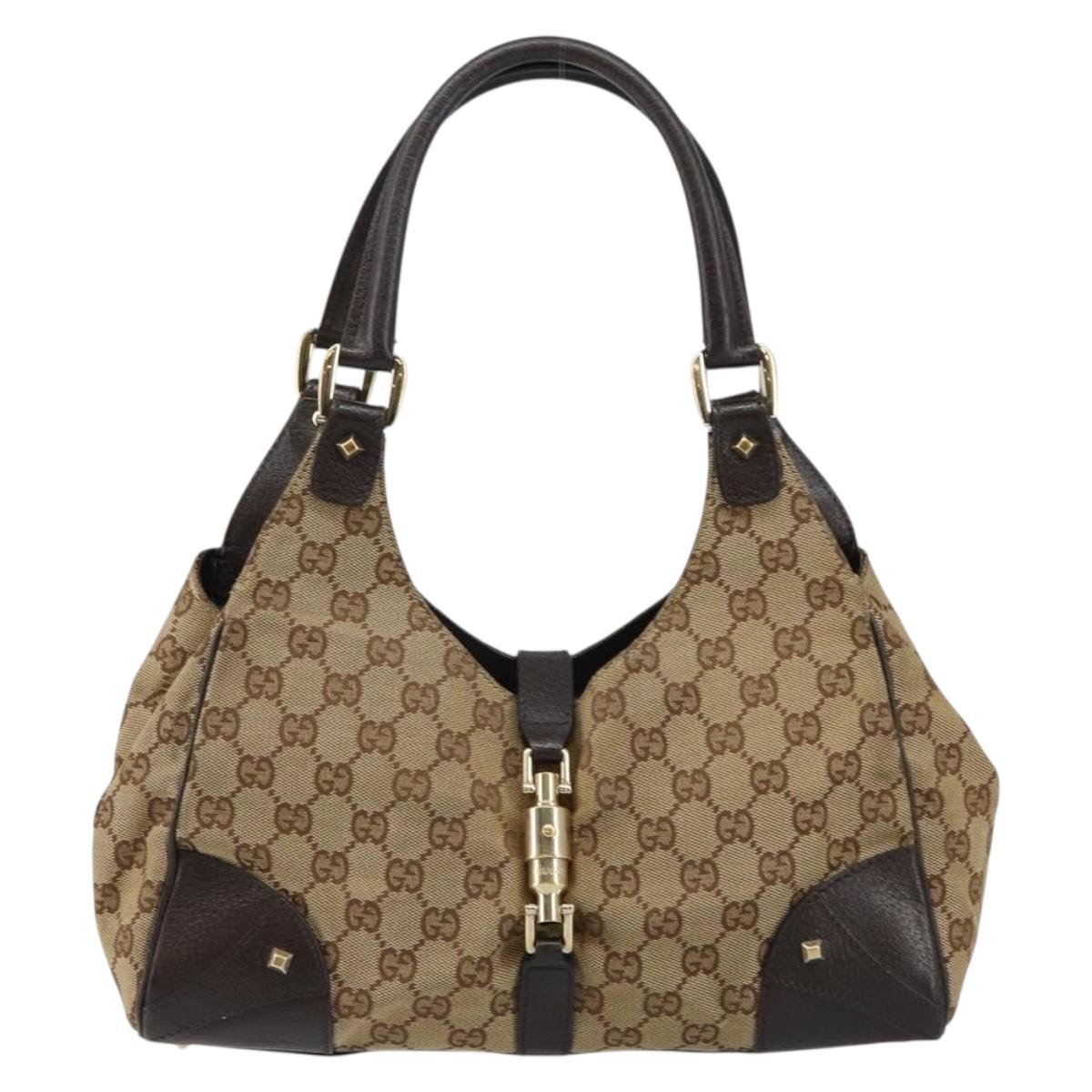 GUCCI GG Canvas New Jackie Shoulder Bag Beige Gold 124407 Auth 146264