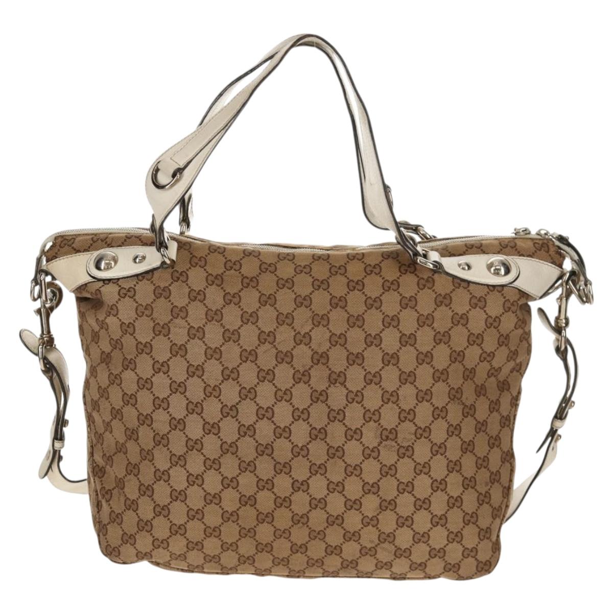 GUCCI GG Canvas Horsebit Tote Bag 2way Beige Gold 232949 Auth 146265