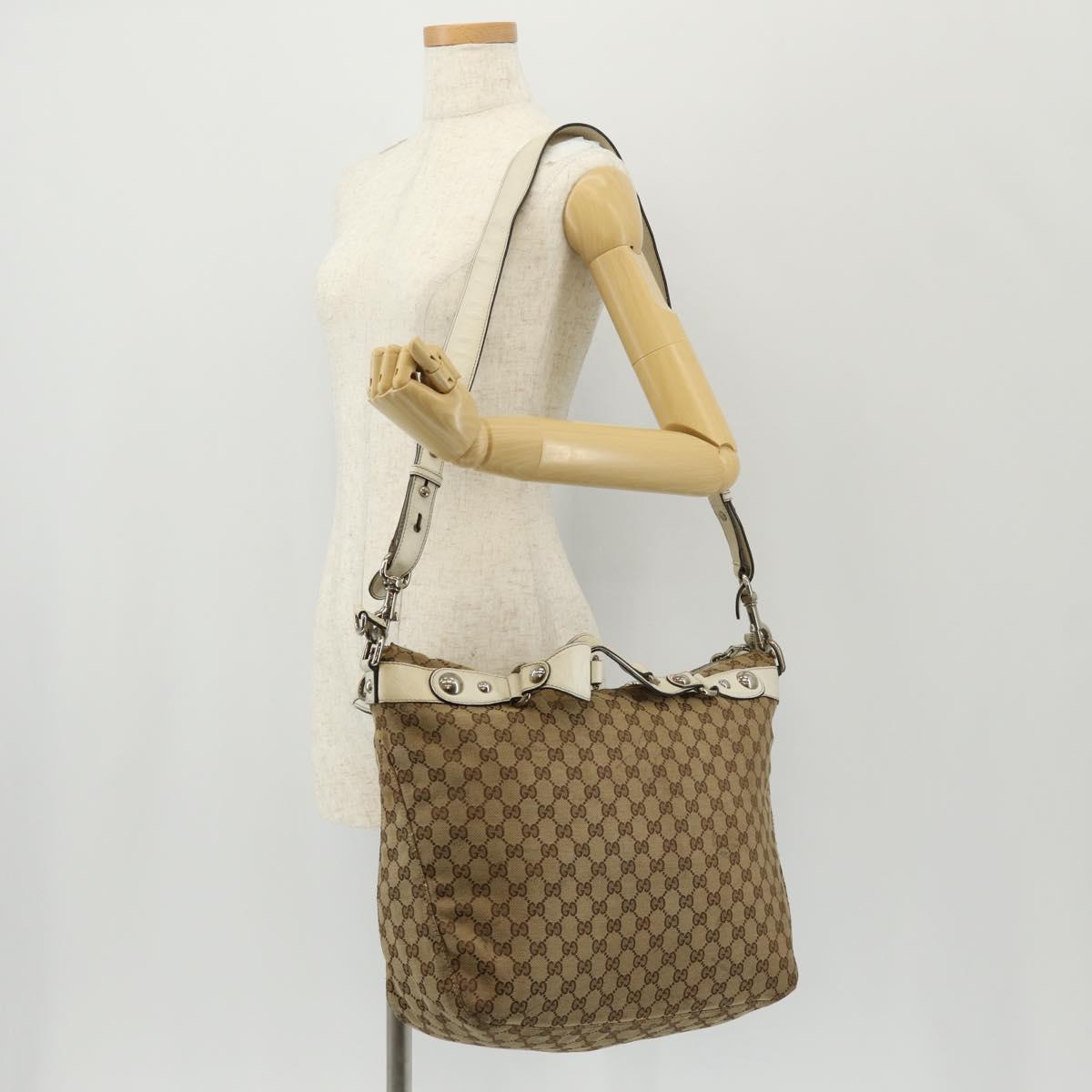 GUCCI GG Canvas Horsebit Tote Bag 2way Beige Gold 232949 Auth 146265