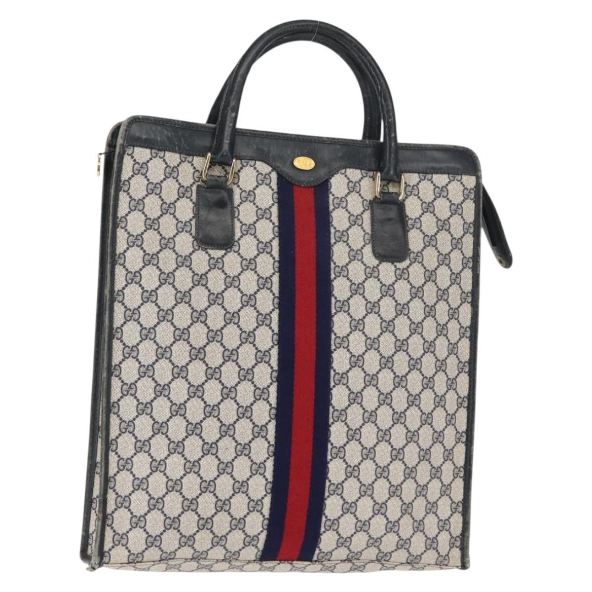 GUCCI GG Supreme Sherry Line Hand Bag PVC Navy Gold Auth 146266