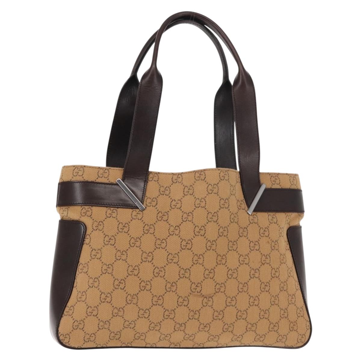 GUCCI GG Canvas Tote Bag Beige Silver 73983 Auth 146269