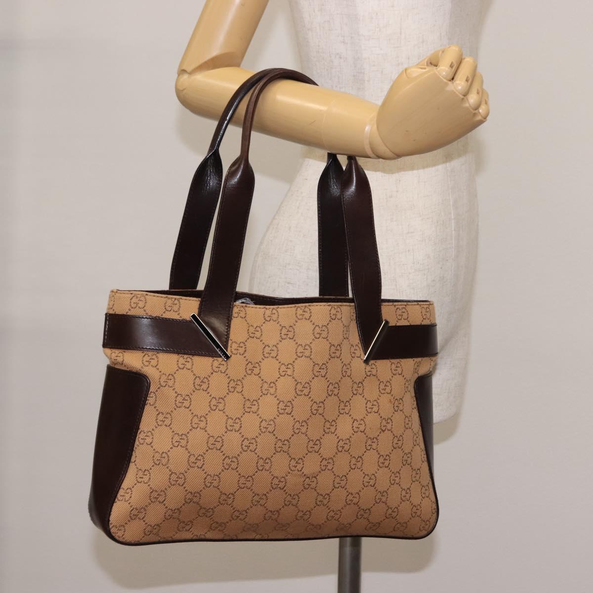 GUCCI GG Canvas Tote Bag Beige Silver 73983 Auth 146269