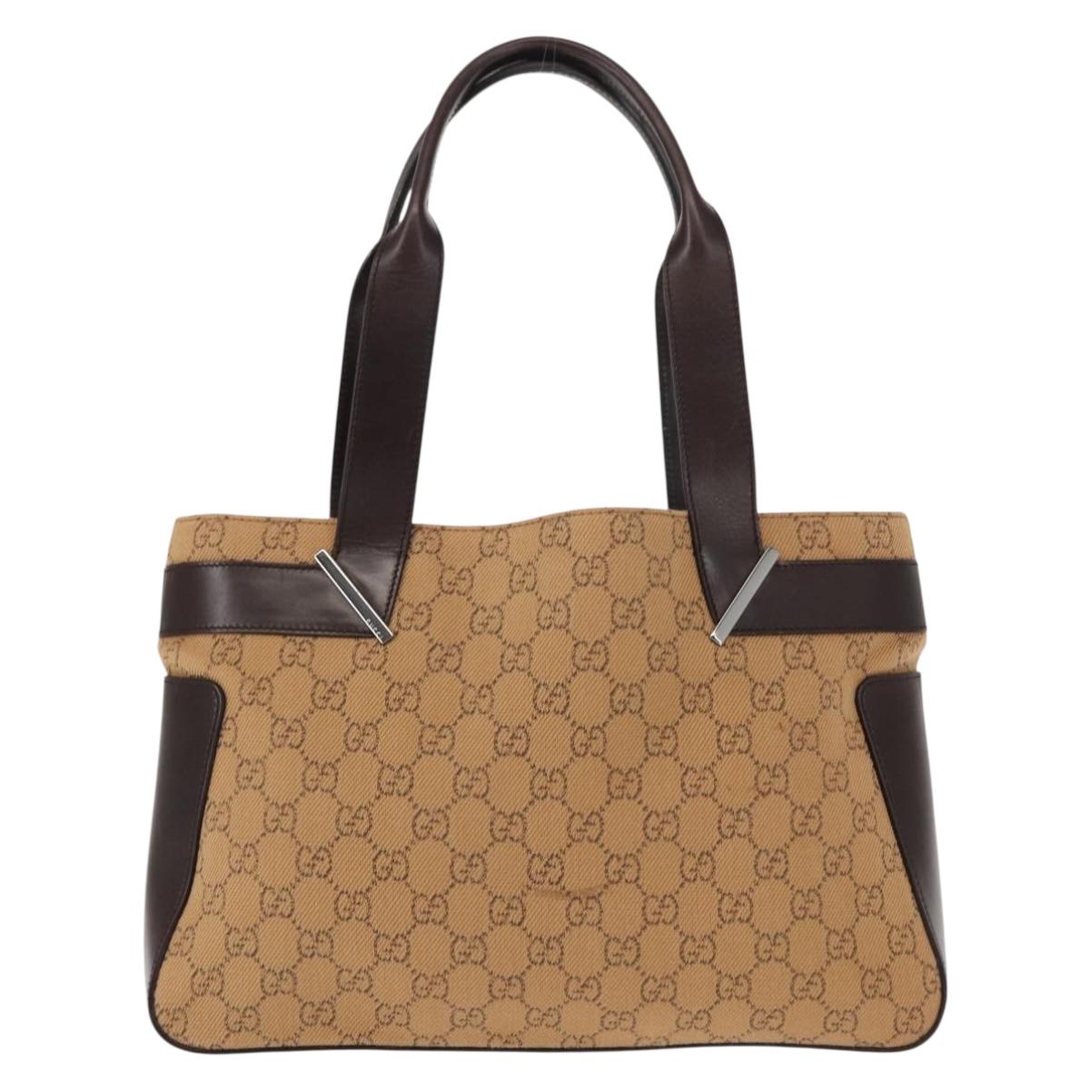 GUCCI GG Canvas Tote Bag Beige Silver 73983 Auth 146269