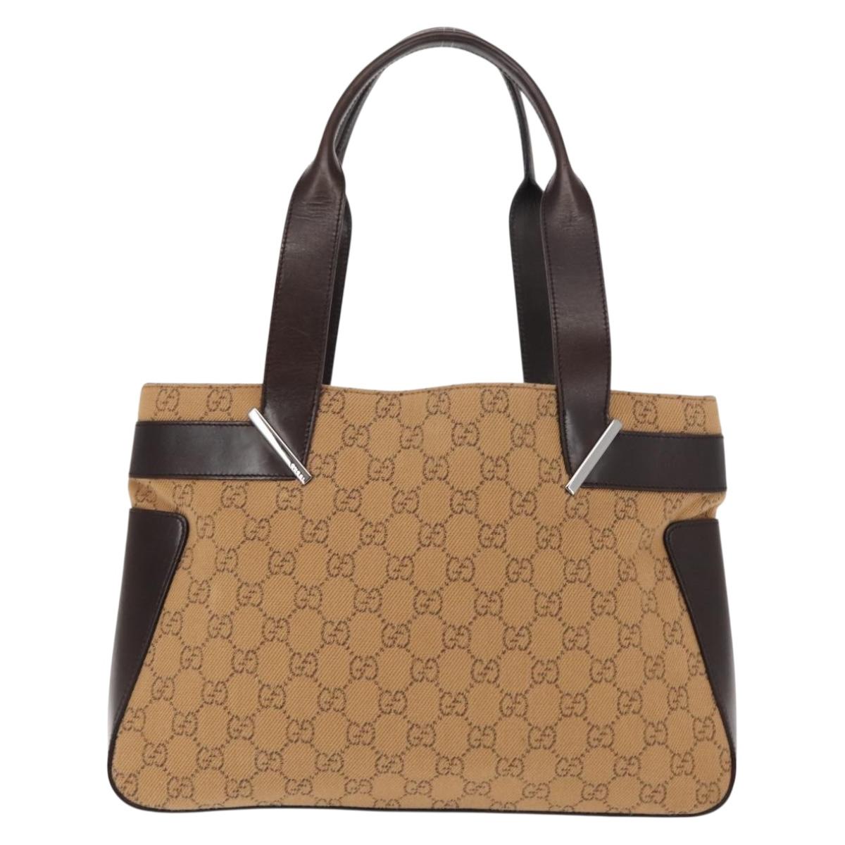 GUCCI GG Canvas Tote Bag Beige Silver 73983 Auth 146269