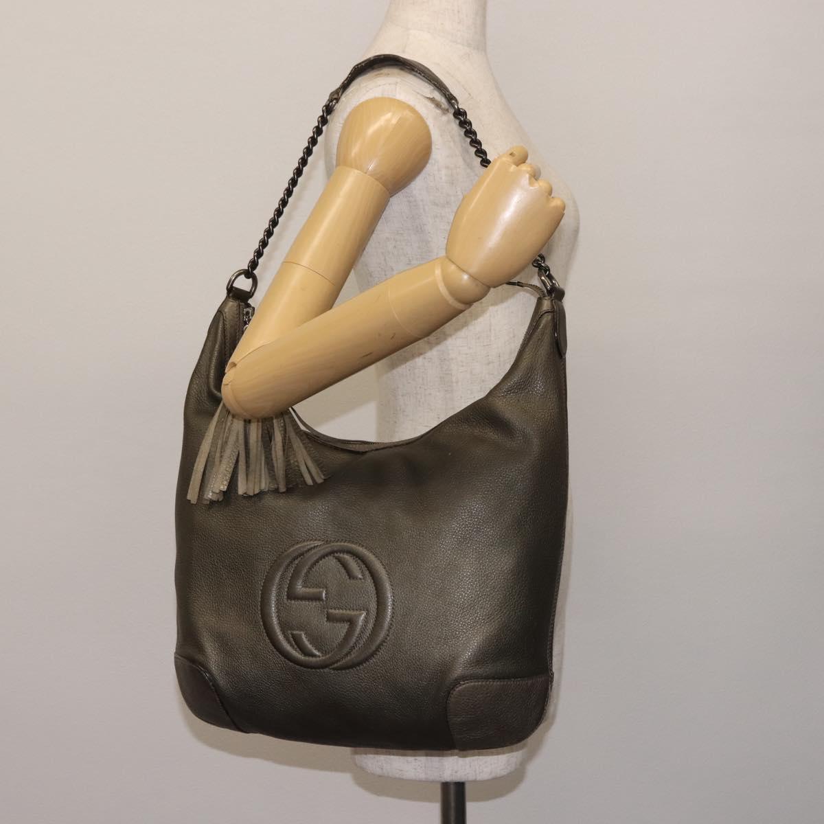 GUCCI Soho Chain Shoulder Bag Leather Gray 326706 Auth 146271