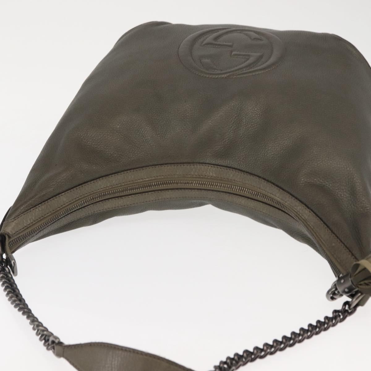 GUCCI Soho Chain Shoulder Bag Leather Gray 326706 Auth 146271