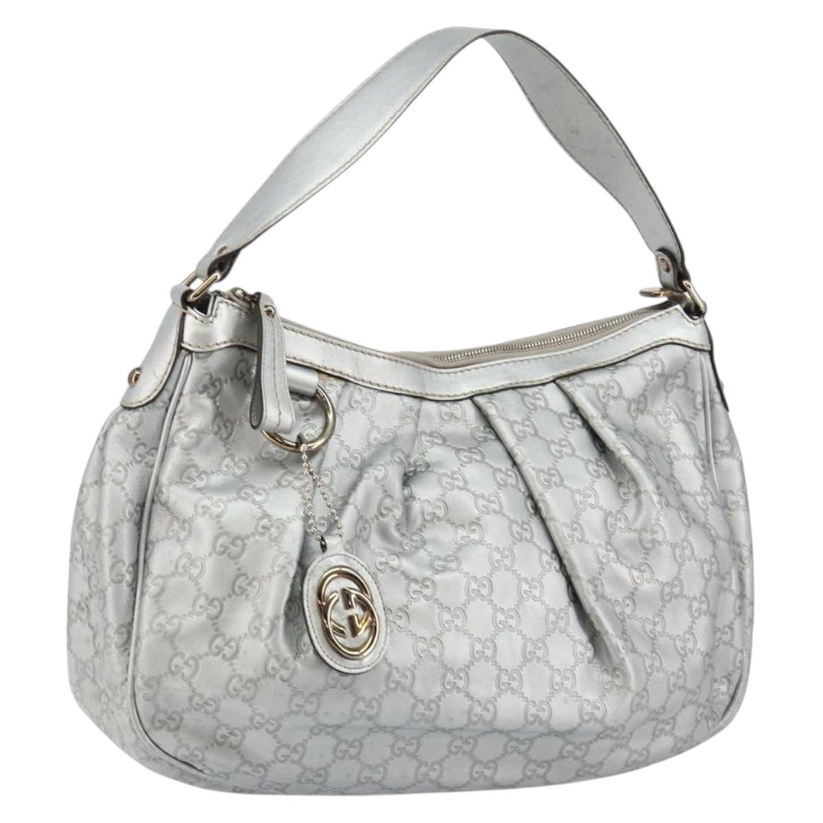 GUCCI Guccissima GG Canvas Shoulder Bag Leather Silver 232955 Auth 146274