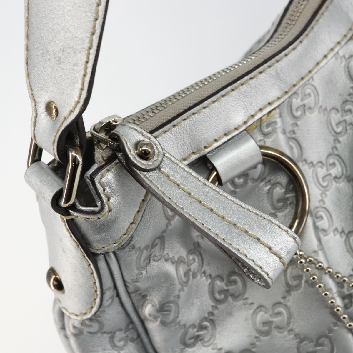 GUCCI Guccissima GG Canvas Shoulder Bag Leather Silver 232955 Auth 146274