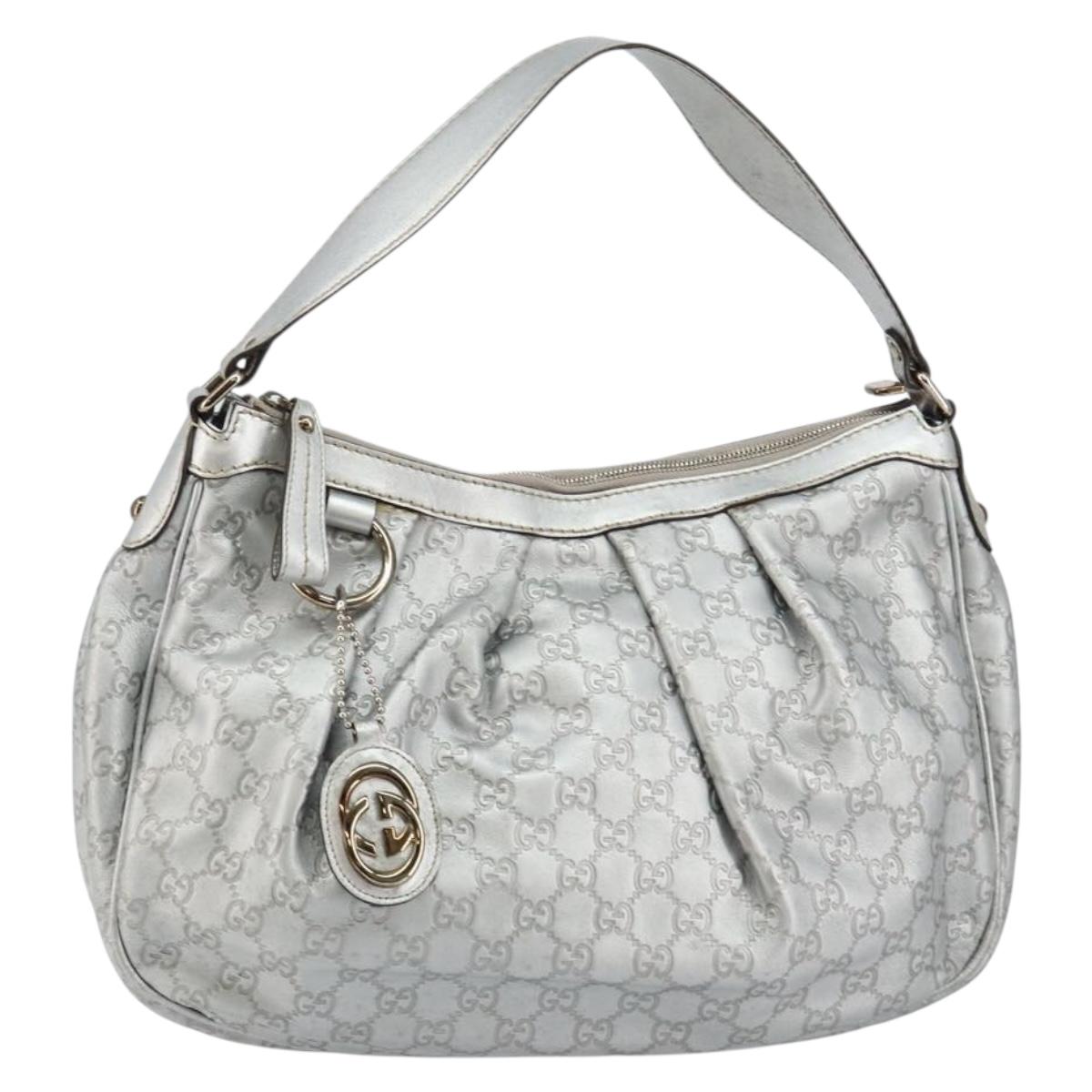 GUCCI Guccissima GG Canvas Shoulder Bag Leather Silver 232955 Auth 146274