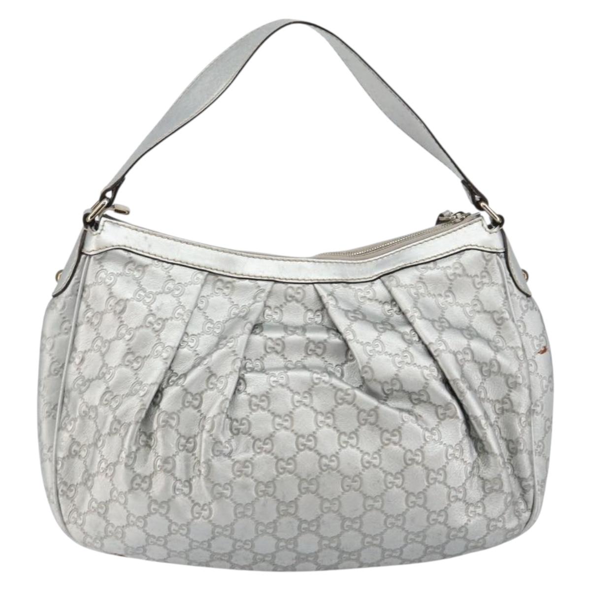 GUCCI Guccissima GG Canvas Shoulder Bag Leather Silver 232955 Auth 146274