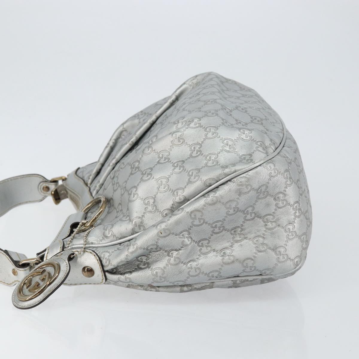 GUCCI Guccissima GG Canvas Shoulder Bag Leather Silver 232955 Auth 146274