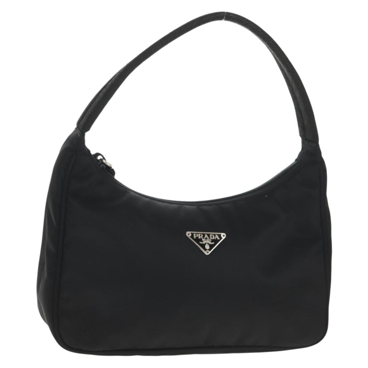 PRADA Hand Bag Nylon Black Silver Auth 146275V