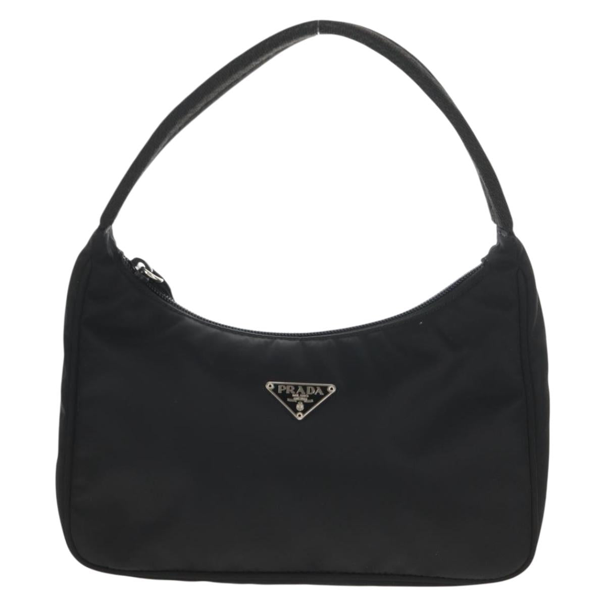 PRADA Hand Bag Nylon Black Silver Auth 146275V