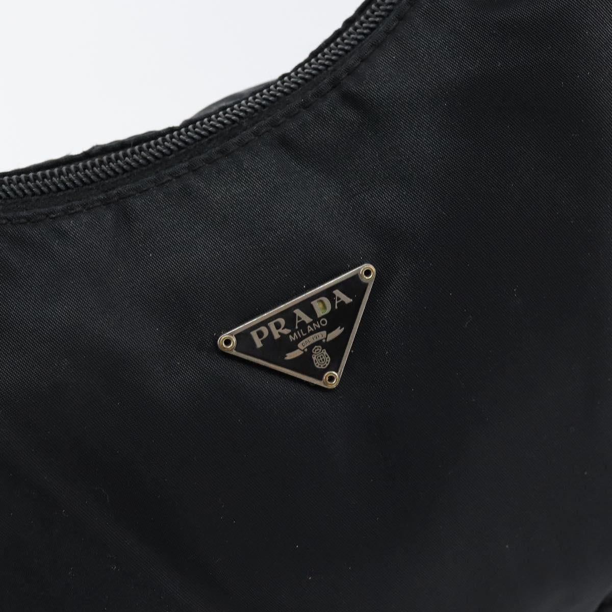 PRADA Hand Bag Nylon Black Silver Auth 146276
