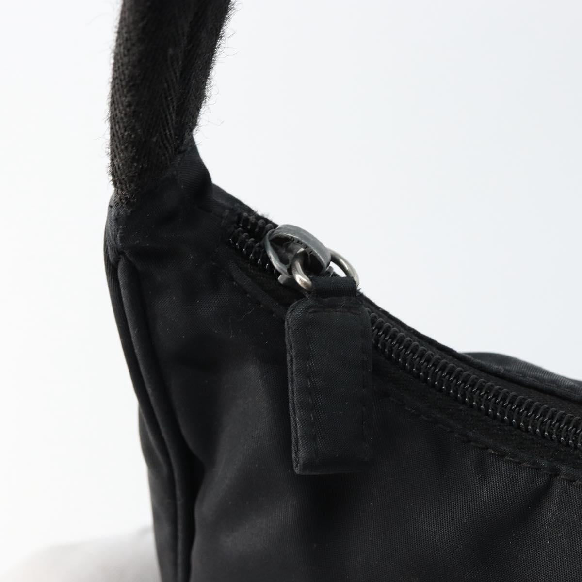 PRADA Hand Bag Nylon Black Silver Auth 146276