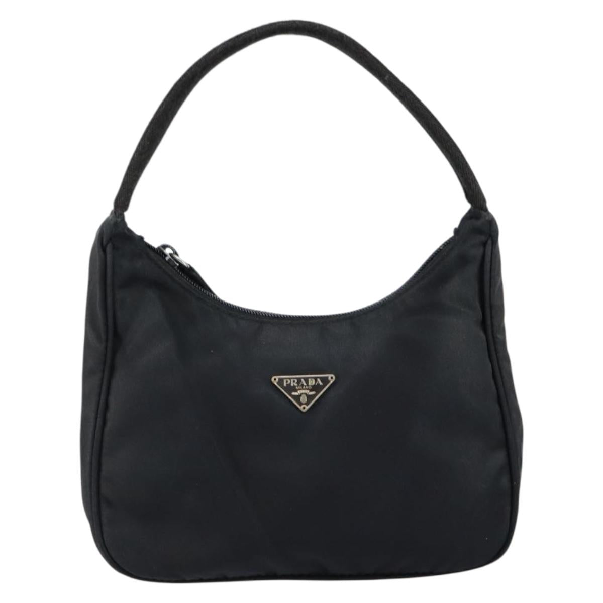 PRADA Hand Bag Nylon Black Silver Auth 146276