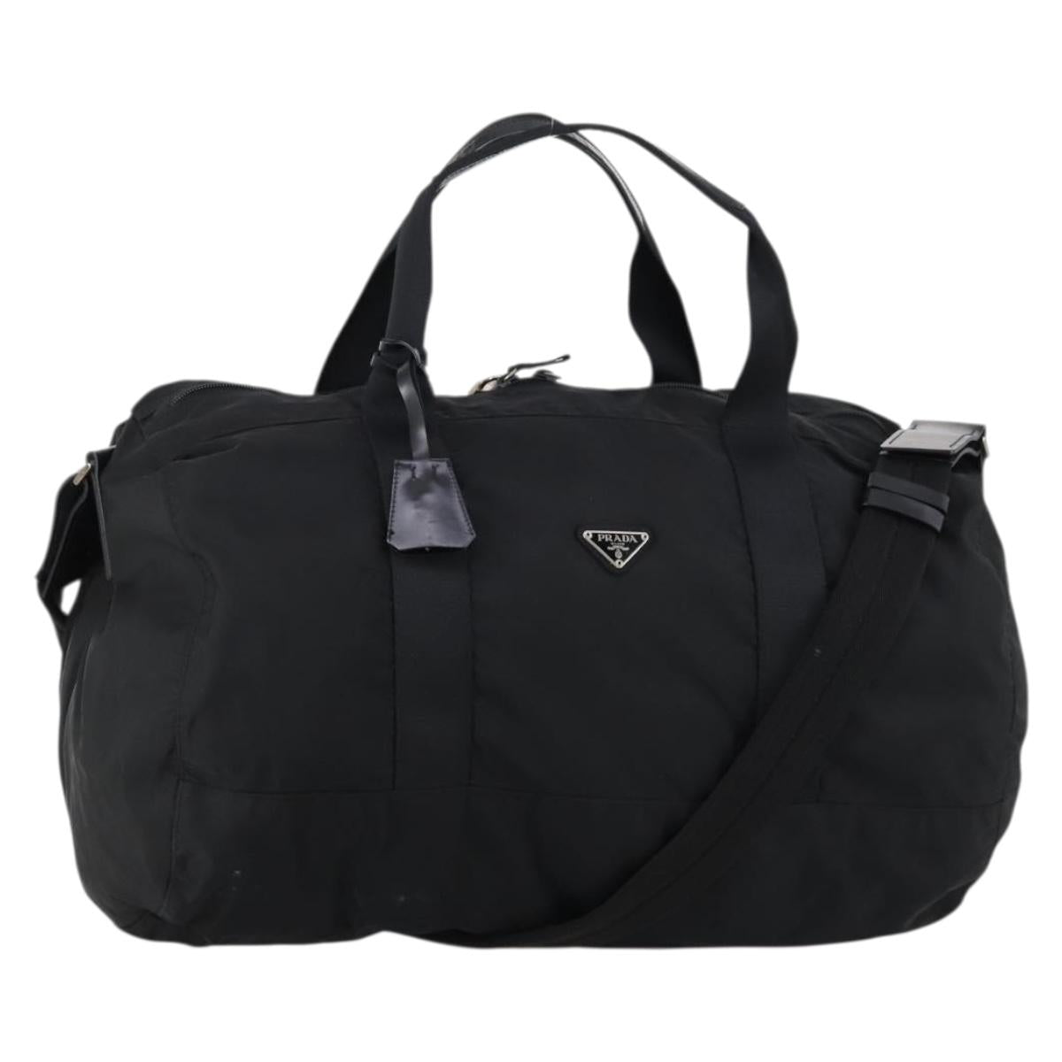 PRADA Boston Bag Nylon 2way Black Silver Auth 146277