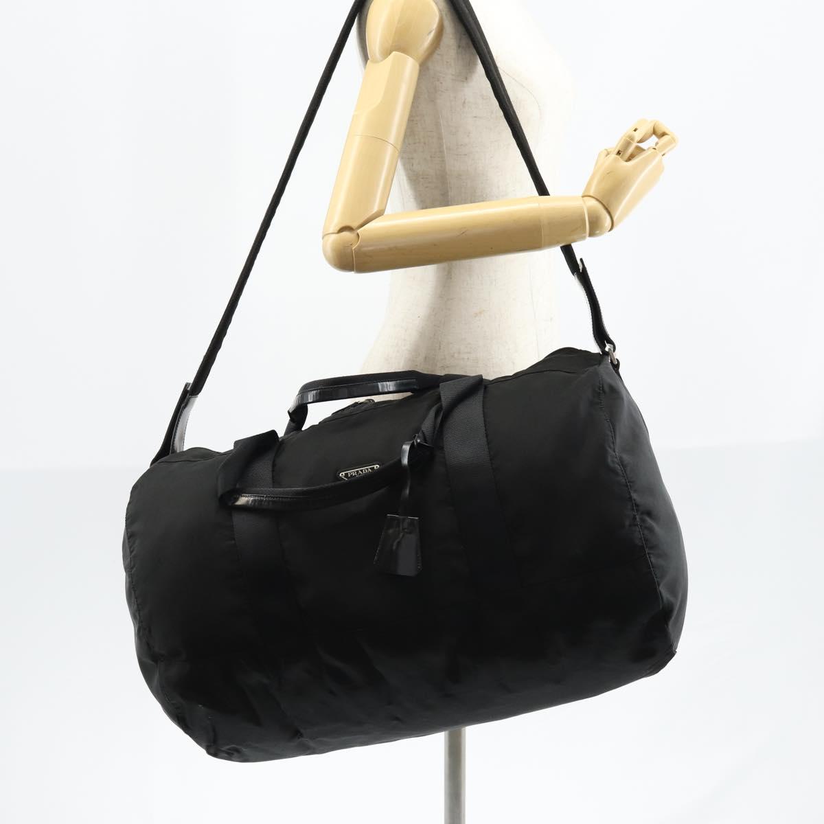 PRADA Boston Bag Nylon 2way Black Silver Auth 146277
