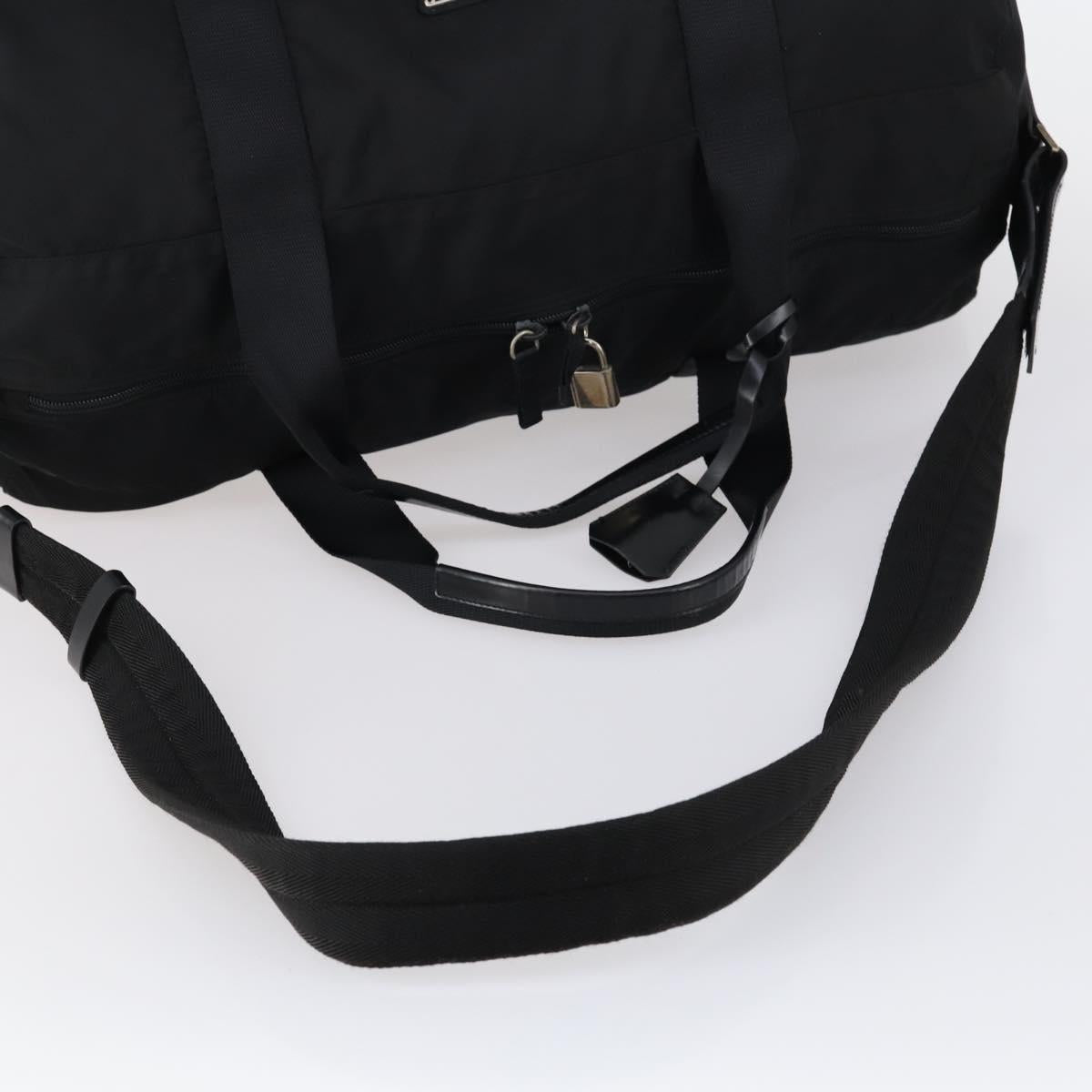 PRADA Boston Bag Nylon 2way Black Silver Auth 146277