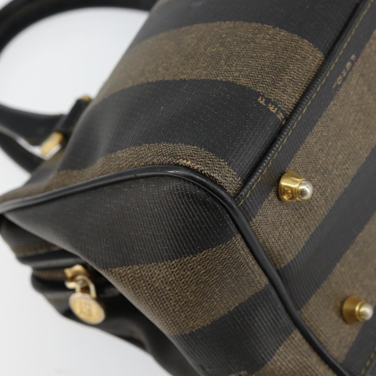 FENDI Pecan Canvas Hand Bag PVC Black Brown Auth 146279